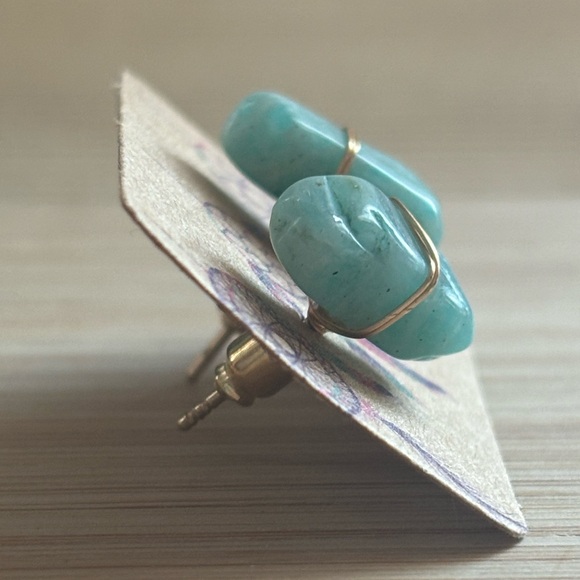 Natural Raw Stone Stud Earrings - Picture 5 of 7